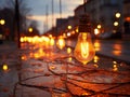 a row of light bulbs on a street at night Royalty Free Stock Photo