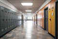 Row of lockers in a school corridor. 3d render. An empty high school corridor interior view with lockers , AI Generated Royalty Free Stock Photo