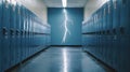 A row of lockers in a school hallway dynamic lightning two created with generative AI Royalty Free Stock Photo