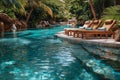 Row of Lounge Chairs Next to Swimming Pool Royalty Free Stock Photo