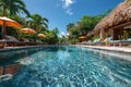 Row of Lounge Chairs Next to Swimming Pool Royalty Free Stock Photo