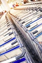 A row of luggage trolleys in the airport lobby Royalty Free Stock Photo