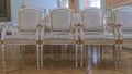 Row of luxury vintage chairs. Chairs for seating the audience at the conference or concert. Theatrical armchairs. Royalty Free Stock Photo