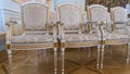 Row of luxury vintage chairs. Chairs for seating the audience at the conference or concert. Theatrical armchairs. Royalty Free Stock Photo