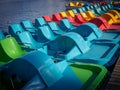 Row of many colored pedalo