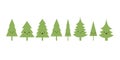 Row of Many Cute Pine Tree Characters - Simple Icons of Green Trees, Plants, Forest - Minimalist Vector Design Set, Clip-Art