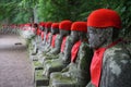 Row of many stony sculptures of buddhas (Kanmangafuchi) in Nikko, Japan Royalty Free Stock Photo