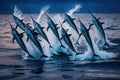 row of marlins leaping from the water in unison