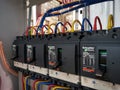 A row of mccb in low voltage switchboard. Royalty Free Stock Photo