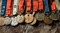 A row of medals with the word "champion" on them Royalty Free Stock Photo