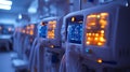 Row of medical ventilators in a hospital at night Royalty Free Stock Photo
