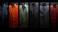 A row of men's dress shirts with different colors and patterns, AI Royalty Free Stock Photo