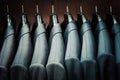 Row of men suit jackets on hangers