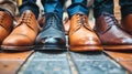 A row of mens business shoes neatly lined up in a display of sophistication and style