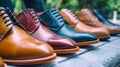 A row of mens business shoes neatly lined up in a display of sophistication and style