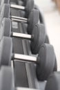 A row of metal dumbbells for fitness Royalty Free Stock Photo