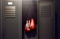 Open Locker And Hung Up Boxing Gloves