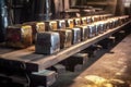 a row of metal ingots ready for melting and casting Royalty Free Stock Photo