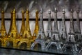 Row of mini Eiffel towers. Souvenir from Paris, France.