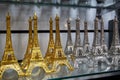 Row of mini Eiffel towers. Souvenir from Paris, France.