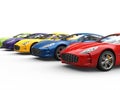 Row of modern colorful sports cars