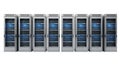 Row of modern computer servers in a data center for network storage and processing Royalty Free Stock Photo