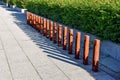 Row of modern, empty bicycle racks