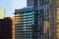 A row of modern glass and steel office and residential buildings reflecting the light of sunset in downtown Los Angeles Royalty Free Stock Photo