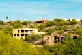 Row of modern mansions in the sonora desert with house and homes in the hills and moutain landscapes of arizona