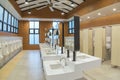 Row of modern white ceramic wash basin in public toilet Royalty Free Stock Photo