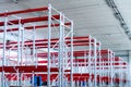 Row of mpty warehouse racks, Empty metal shelf in storage room