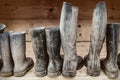 Row of muddy boots