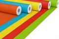 Row of Multicolour Paperhanging Wallpaper Paper Rolls. 3d Rendering