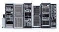 Data Center Server Racks with Black and White Tones Standing Against a Clean White Background Hardware Configuration Royalty Free Stock Photo
