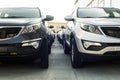 A row of new cars parked at a car dealer shop Royalty Free Stock Photo