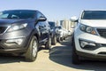 A row of new cars parked at a car dealer shop Royalty Free Stock Photo