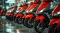 Row of new scooters for sale. EOF. Royalty Free Stock Photo