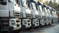 Row of new trucks without brand logos for sale. EOF. Royalty Free Stock Photo