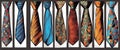 row od different mal neckties isolated on white, fashionable ties