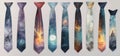 row od different mal neckties isolated on white, fashionable ties Royalty Free Stock Photo