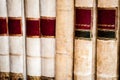 Row of old books. Old leather covered books