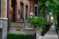 Row of Old Brick Homes and the Sidewalk in Lincoln Park Chicago Royalty Free Stock Photo