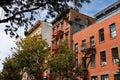 Row of Old Brick Residential Buildings along a Street in Greenwich Village of New York City Royalty Free Stock Photo
