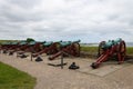 Row of old bronze cannons near the Kronborg castle in Helsingor, Denmark Royalty Free Stock Photo