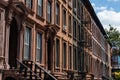 Row of Old Brownstone Homes in Bedford-Stuyvesant in Brooklyn of New York City