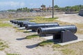 Row of old cannons at a fort