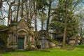 Row of old cemetery mausoleums