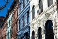 A Row of Old Colorful Brownstone Townhouses on the Upper West Side of New York City