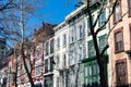 A Row of Old Colorful Brownstone Townhouses on the Upper West Side of New York City Royalty Free Stock Photo