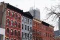 Row of Old Colorful Brick Residential Buildings in Hell`s Kitchen of New York City Royalty Free Stock Photo